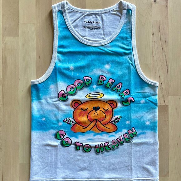 Teddy Fresh Women's White Tank Top Angel Bear Good Bears Go To Heaven size Small - Picture 1 of 3